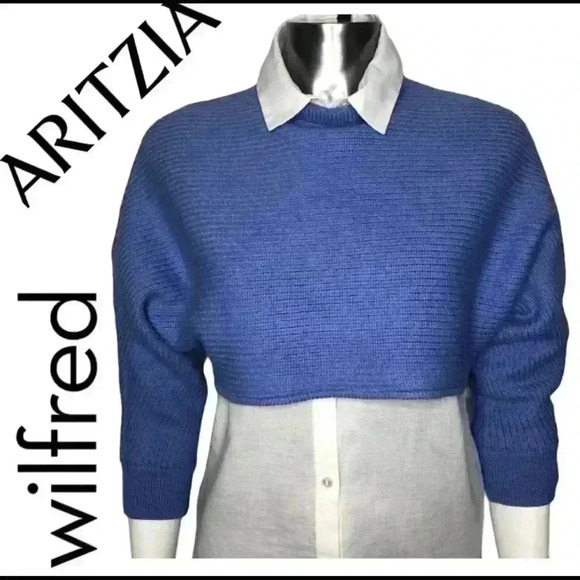 Wilfred Free Aritzia Lolan Cropped Merino Wool Sweater XS Periwinkle - Picture 1 of 7
